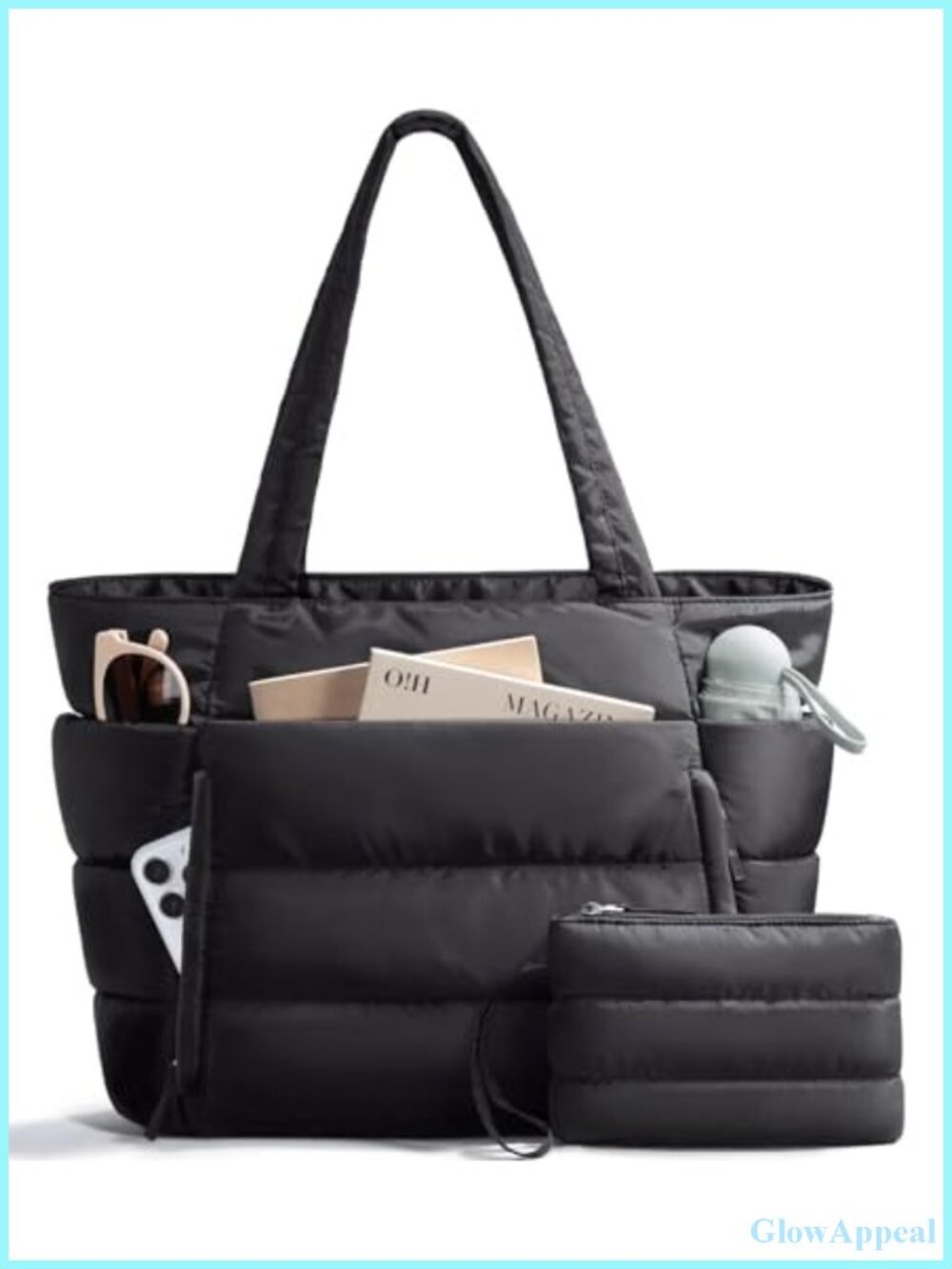 Puffy Quilted Tote Bag with 15.6" Laptop Sleeve, Lightweight Machine Washable